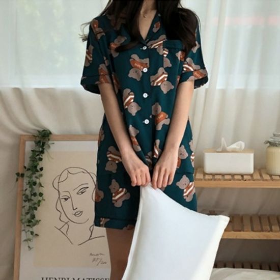 인견 소재 다락방 곰돌이 파자마 세트 여름잠옷