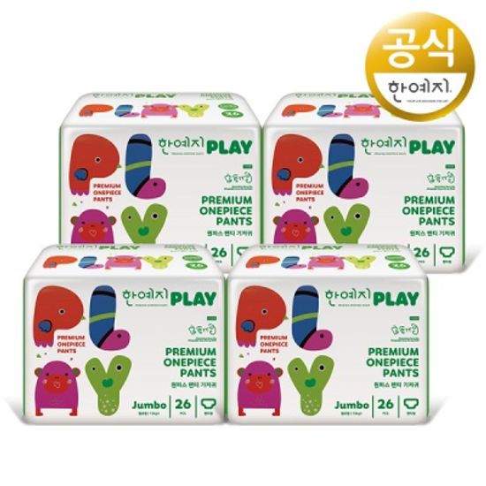 한예지 PLAY 기저귀 점보 사이즈 26입 4팩(총 102입)