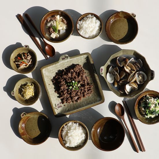 국산 도자기 모리 라벤더  2인 원형 식기세트 11p