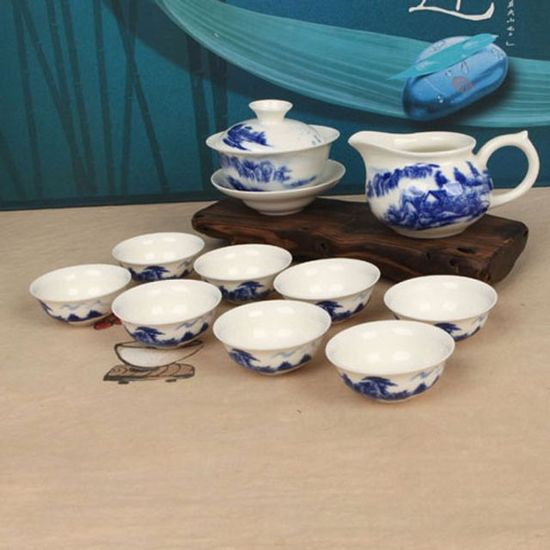 청화백자 산수화 개완 개합 다기세트(W736980)