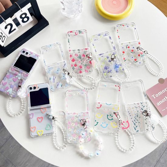 갤럭시 Z플립7 나비 꽃 하트 투명 힌지 스트랩 케이스