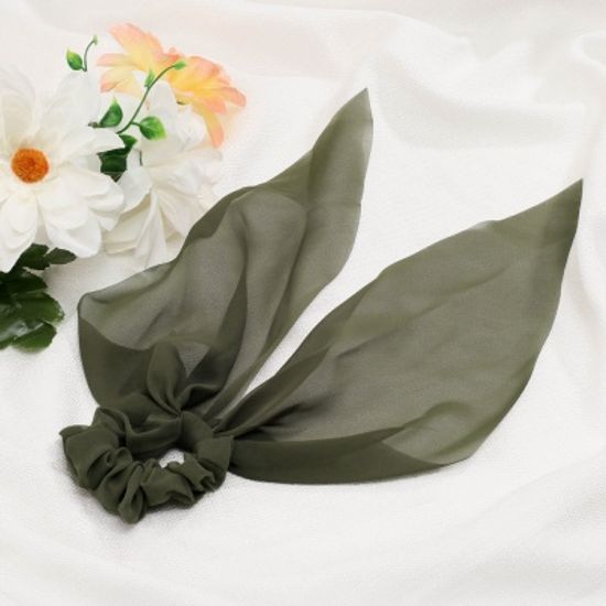 [엔젤슈슈] 쉬폰 롱리본 곱창밴드(카키) 헤어머리끈