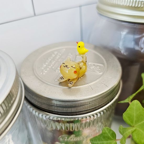 유리 미니어쳐 야옹이 토리짱과 병아리