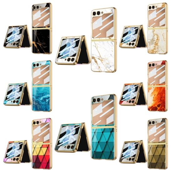 갤럭시 Z플립 5 4 대리석 마블 패턴 강화유리 케이스