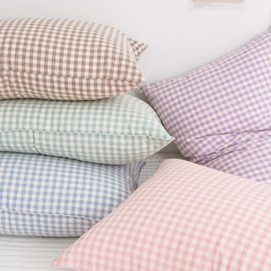 멜란 워싱 면 베개 커버-6컬러 (체크/무지)