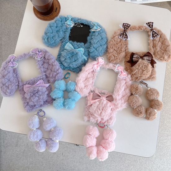 갤럭시z플립 7 6 5 4 3 리본 토끼귀 털 케이스 스트랩