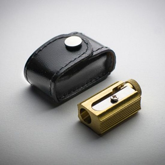 DUX 독일 휴대용 황동 연필깎이+가죽 파우치+날 3개