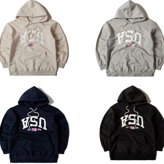 남성 데일리룩 긴팔 USA후드 티셔츠 4COLOR