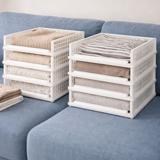 풀 슬라이딩 옷정리 적층 트레이 중형 3개 옷트레이