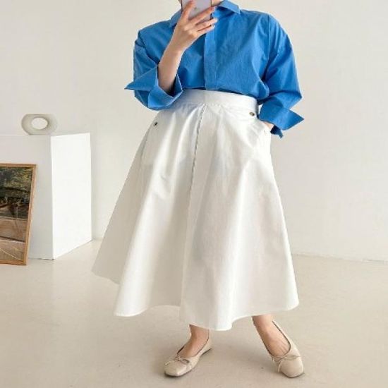 Button Pocket Long Skirt
