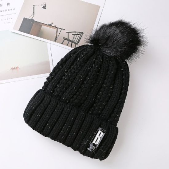 소프트 방울 털모자(올블랙)/남녀공용 니트 방울모자