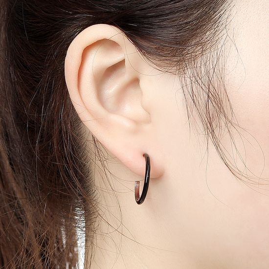 [비쥬홀릭] 실버925 데일리 은침 시크 블랙 링 귀걸이