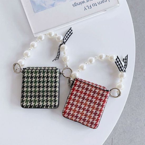 갤럭시z플립 7 6 5 4 3 체크 패턴 스트랩 가죽 케이스