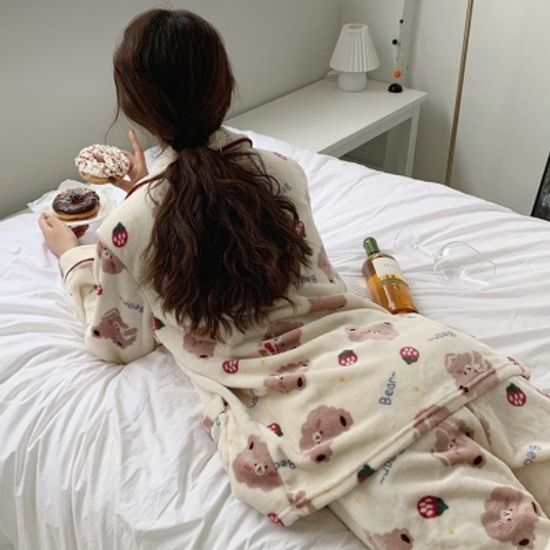 어나더뷰 극세사 곰돌이 카라 수면잠옷1122