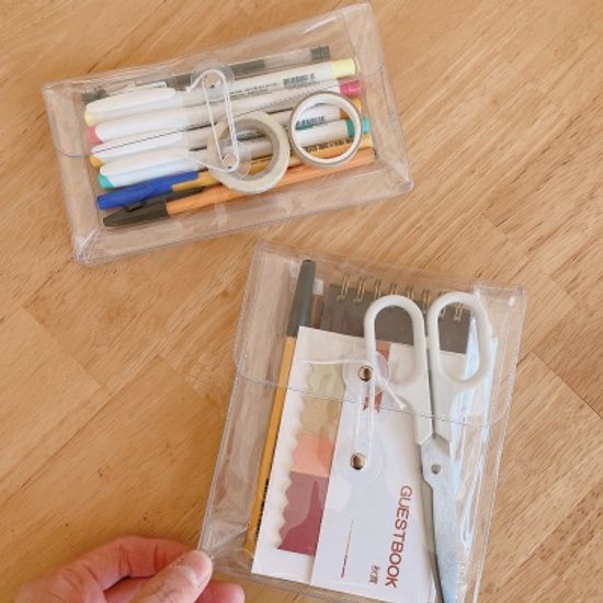 PVC 투명 펜슬케이스 클리어 다용도 필통 파우치 2종