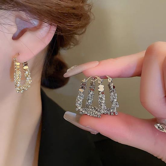 힙한 럭셔리 반짝이 큐빅 U 링 귀걸이 이어링 귀고리