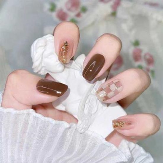 올리브 핑크 체커보드 붙이는 네일팁 [24tips]