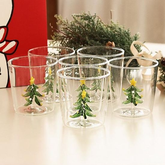 크리스마스 피규어 오브제 내열 유리 컵 6p세트