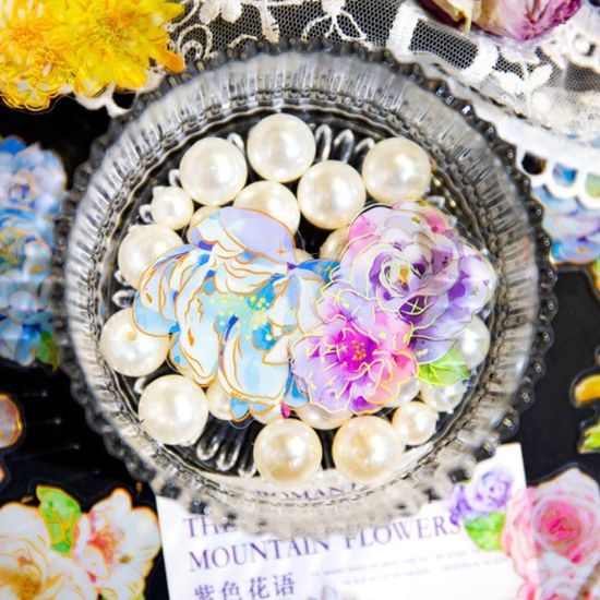 레트로 빈티지 금박 플라워 스티커 다이어리 꾸미기