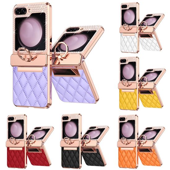 갤럭시 Z플립 6 5 4 3 큐빅 플랫 힌지 링 가죽 케이스