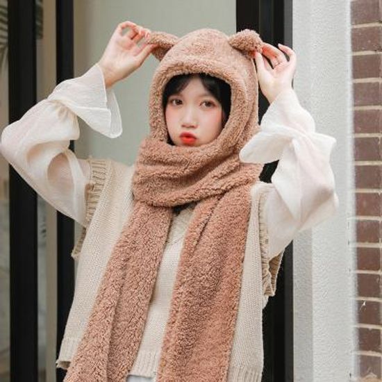 갓샵 곰돌이 모자 후드 양털 목도리 머플러 2color