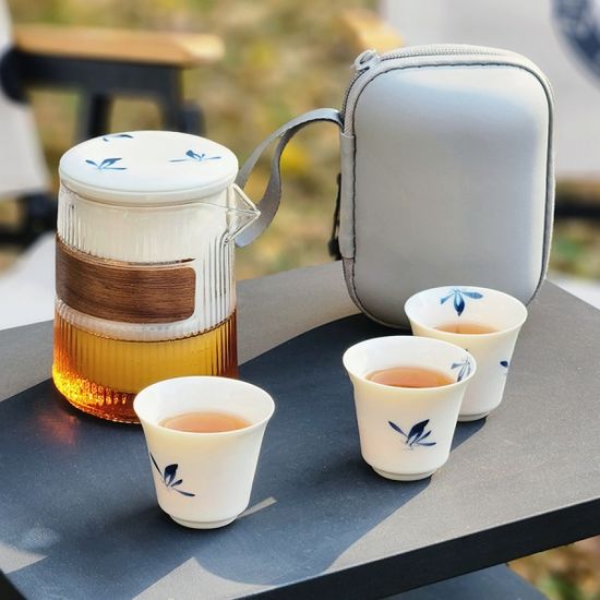오후반차 난초꽃 휴대용 3인 다도세트 차 우리기
