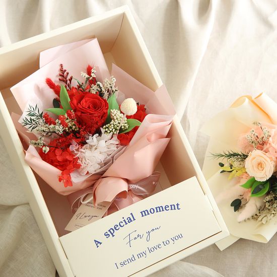 [졸업선물] 프리저브드 장미 꽃다발+핸들박스 5color