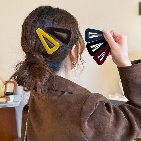 예쁜 벨벳 일자 삼각 패브릭 뚝딱핀 헤어 머리핀 삔