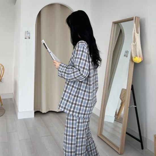 루즈핏 밤하늘 체크 데일리 잠옷 파자마