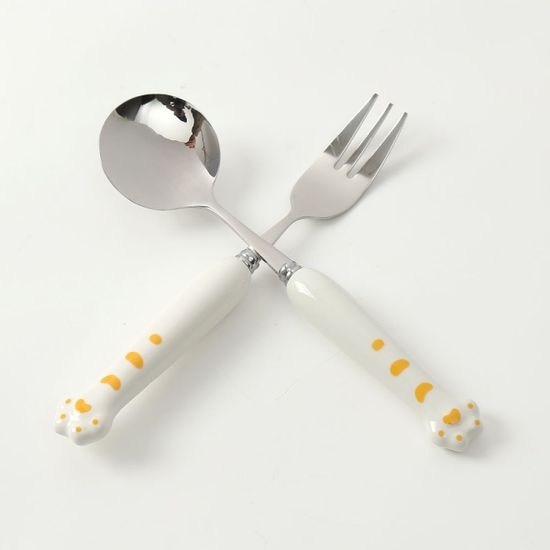 꾹꾹호랑 휴대용 숟가락 포크 세트 도시락수저 화이트