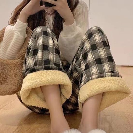 (핵따듯) 체로티 체크 양털 기모안감 겨울 와이드팬츠