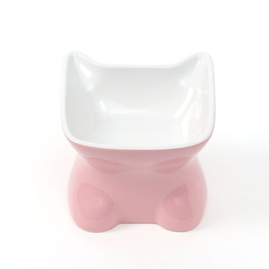 반려동물 고양이얼굴 도자기 식기(핑크)