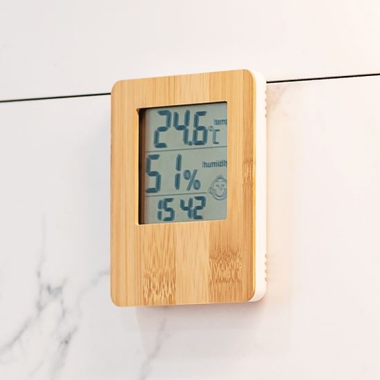 베이지브라운 해피 우드 디지털 온습도 시계