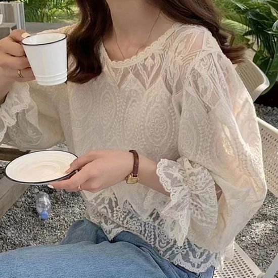 체리트 펀칭 시스루 레이스 블라우스 2color
