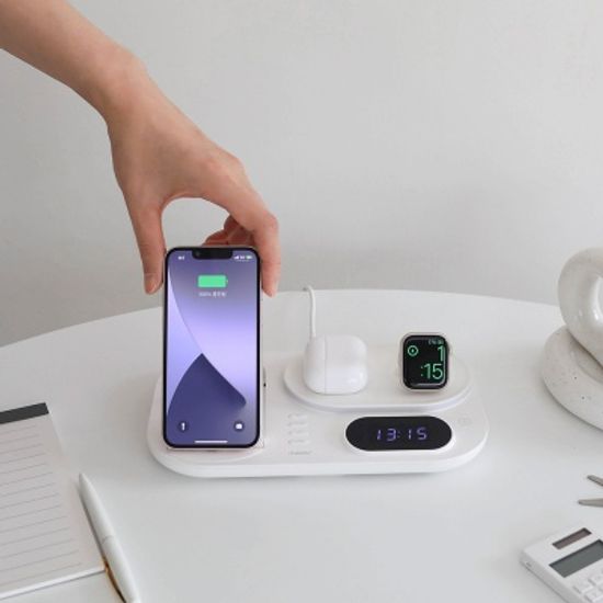 [무아스] 올라운더 4 in 1 고속 무선충전 무드등 시계