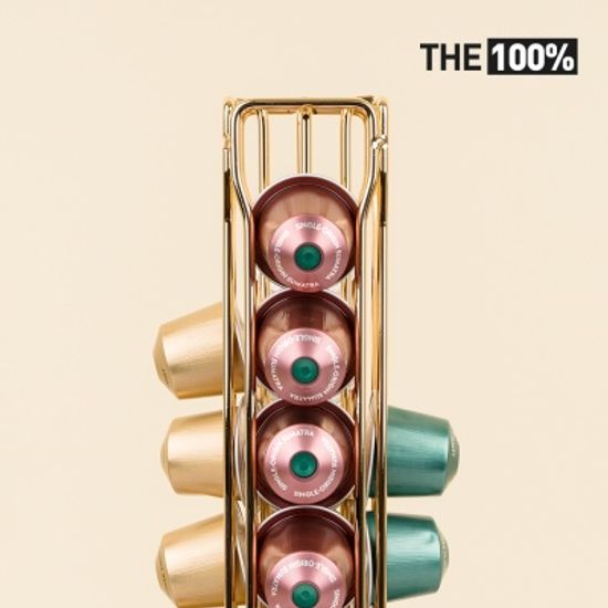 THE100% 네스프레소 호환 캡슐커피 보관함 십자형 회전타워 40구 홀더 거치대 골드