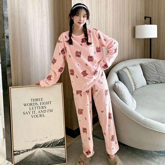 곰돌이 여성 홈웨어 수면 극세사 여자 잠옷(WBB7C50)
