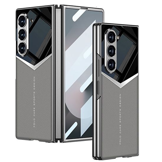 갤럭시 z폴드6 강화유리 미러 하드 슬림 가죽 케이스