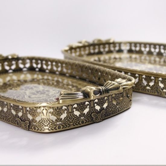 리본 옐로우 플라워 빈티지 타원 쟁반 2P세트