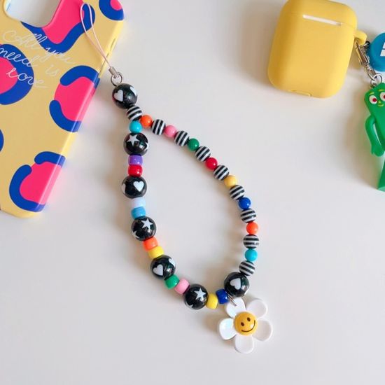 비비드 스마일 플라워 비즈 폰 스트랩(2종)