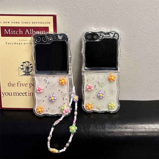 갤럭시 Z플립 6 5 4 3 스트랩 레진 투명 물결 케이스