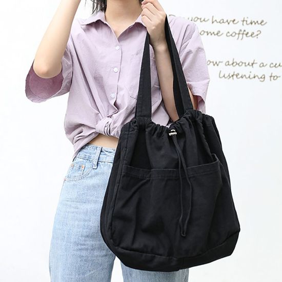 스트링 캔버스 숄더백(블랙) 복조리캔버스백(WBF710F)