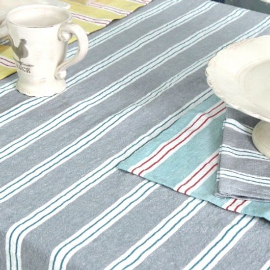 린넨워싱 스트라이프 식탁보 - 그레이