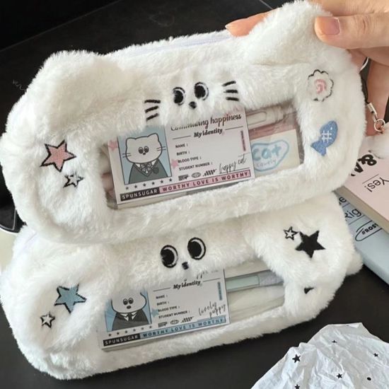 귀여운 동물 고양이 강아지 캐릭터 보들 털 천 필통