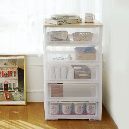 이노스 투명 3단 4단 5단 우드상판 플라스틱 서랍장