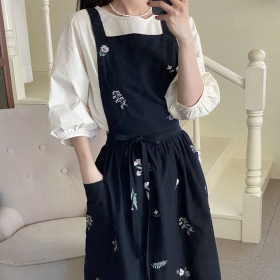 [레오네]꽃자수 플라워 앞치마 어린이집 카페 공방 