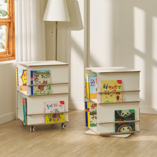 바퀴달린책장 회전책장 미레아우드 2단 회전책장