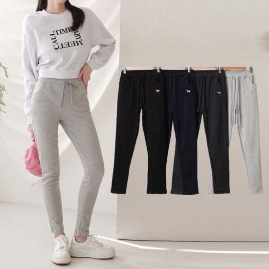 여자 강아지 자수 세미 핑크독 팬츠 바지