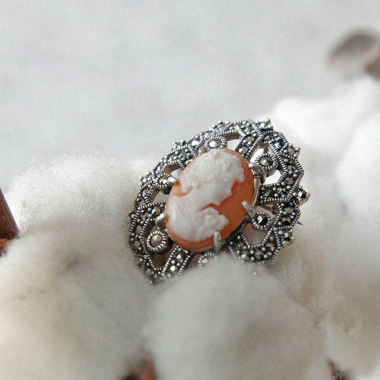 바이데이지 피치 카메오 실버 브로치 Bb0459