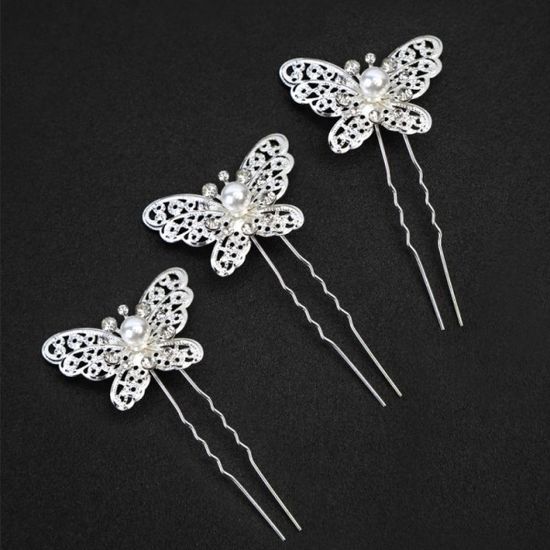 진주나비 뒤꽂이 한복 머리장식 웨딩헤어핀 올림머리